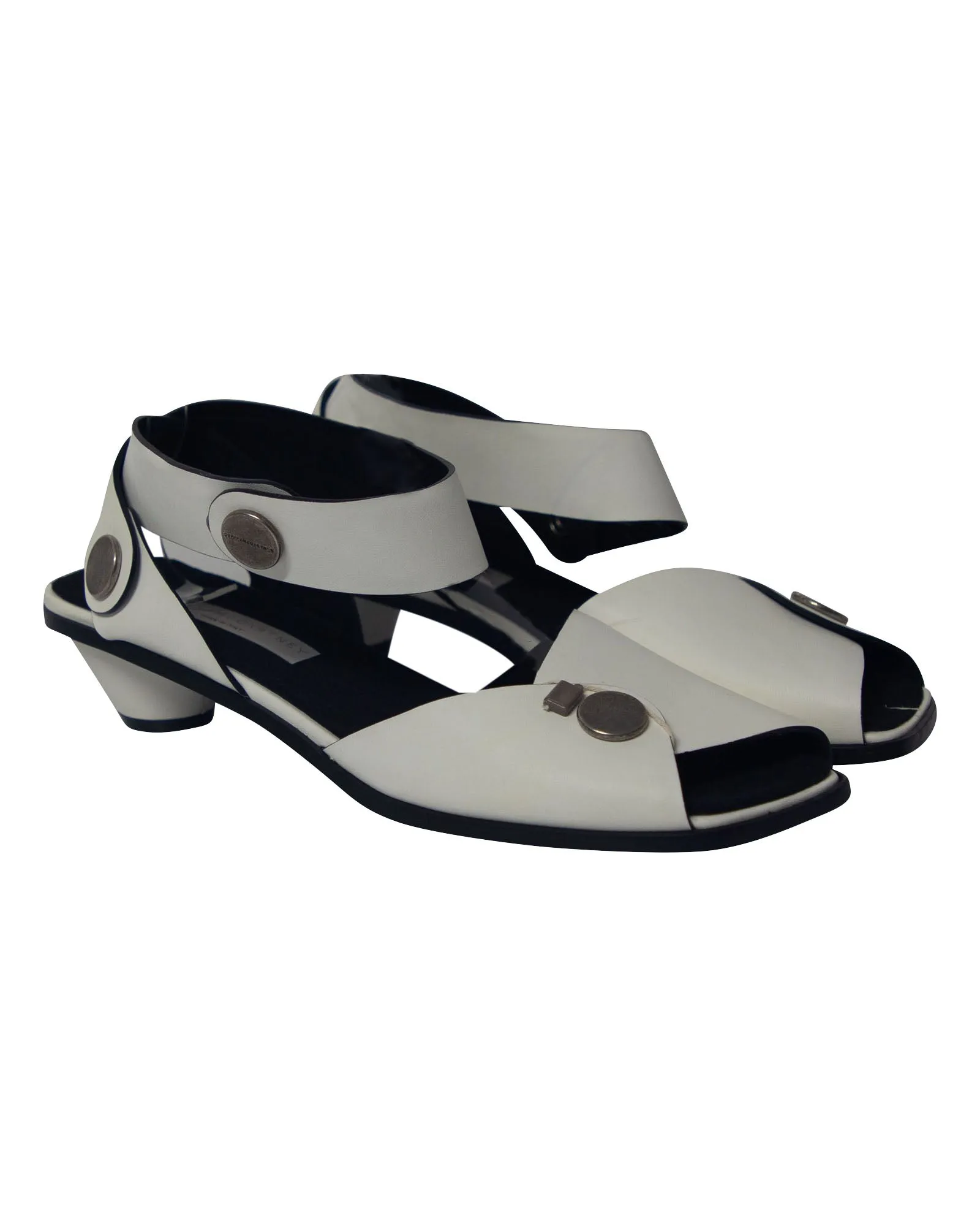 Stella Mccartney Ankle Strap Button Sandals in White Leather