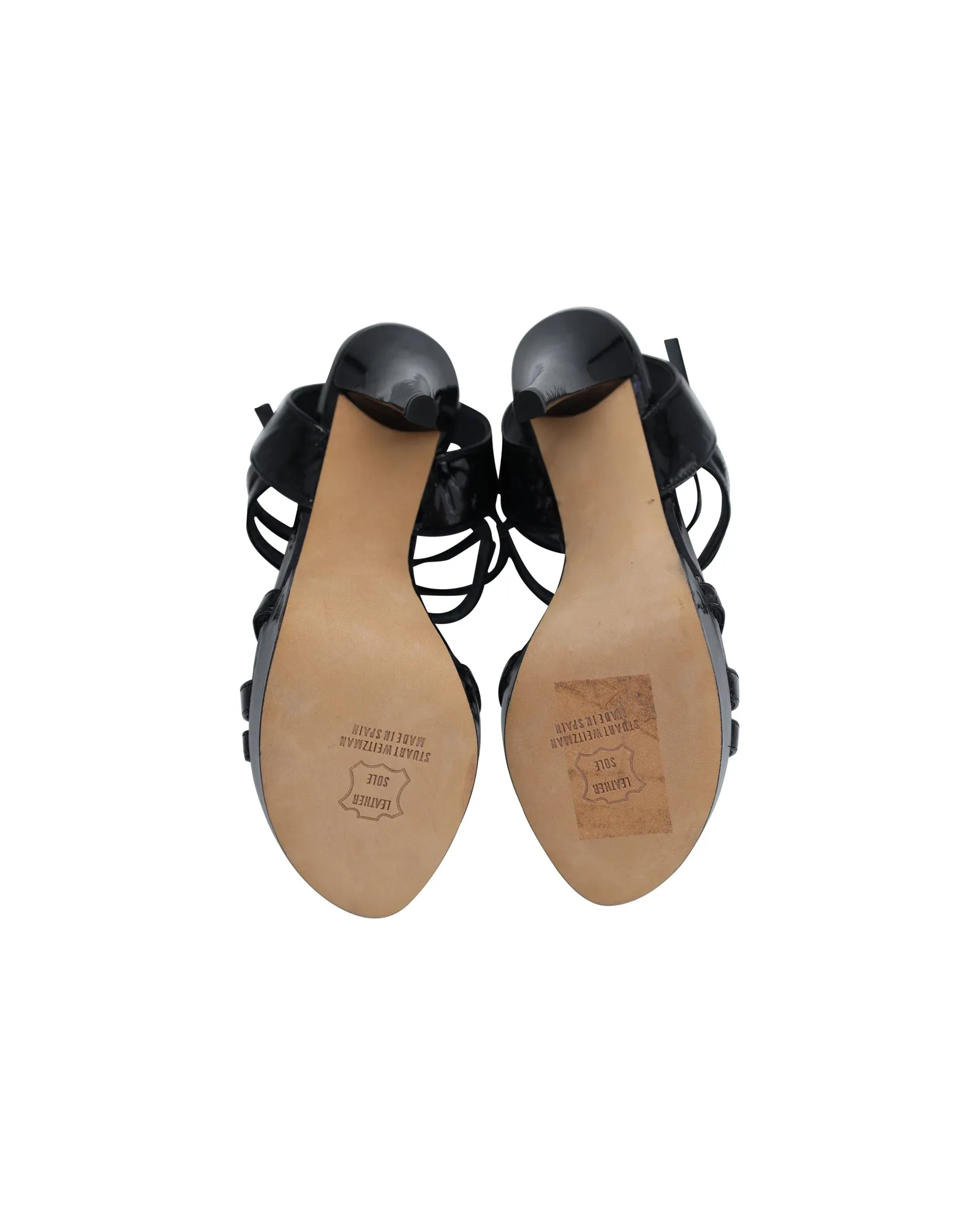 Stuart Weitzman Strappy High Heel Sandals in Black Patent Leather