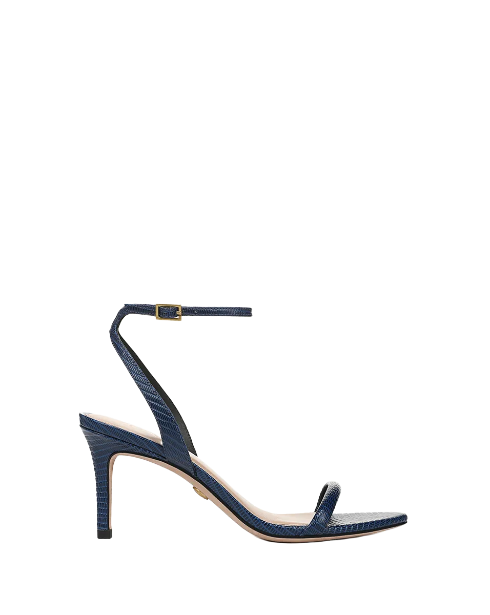 Sylvie Lizard-Embossed Ankle-Strap Stiletto Sandal