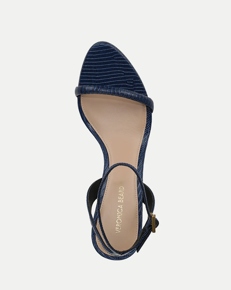 Sylvie Lizard-Embossed Ankle-Strap Stiletto Sandal