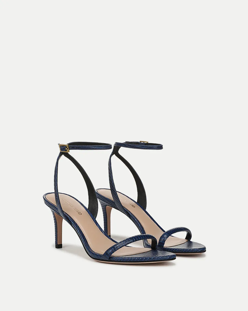 Sylvie Lizard-Embossed Ankle-Strap Stiletto Sandal