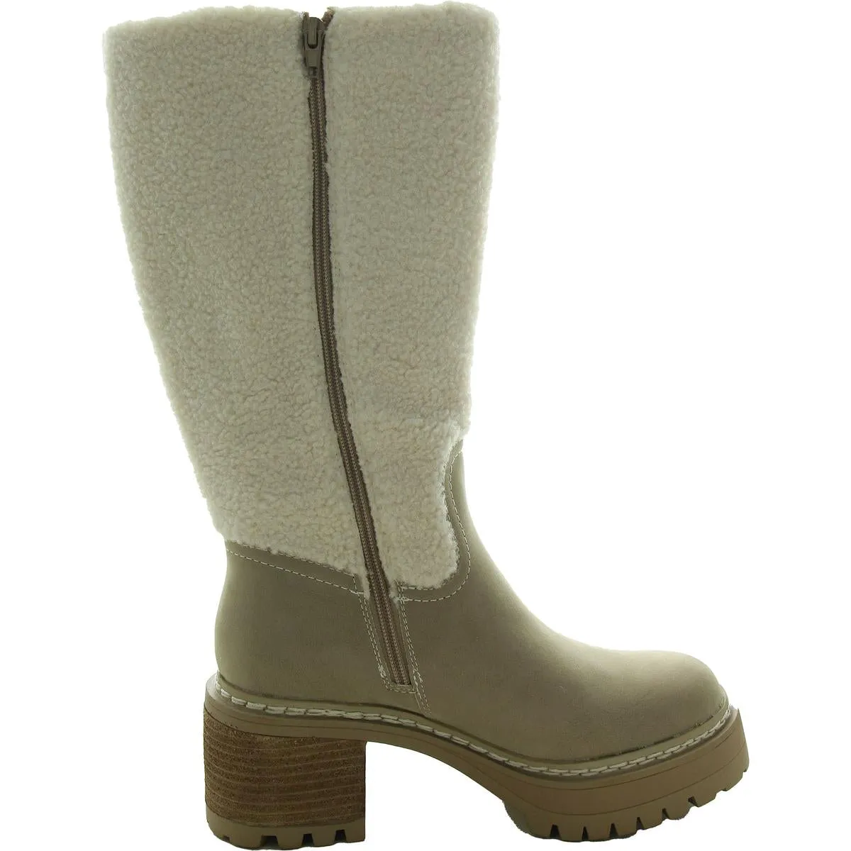 Teirson Womens Block Heel Faux Fur Knee-High Boots