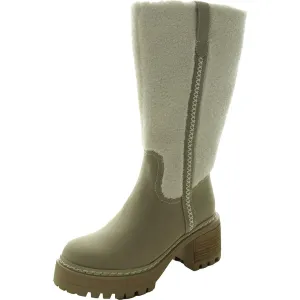 Teirson Womens Block Heel Faux Fur Knee-High Boots