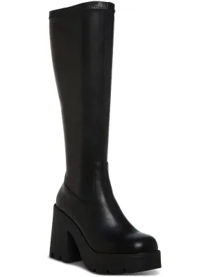 Theresa Womens Faux Leather Block Heel Knee-High Boots