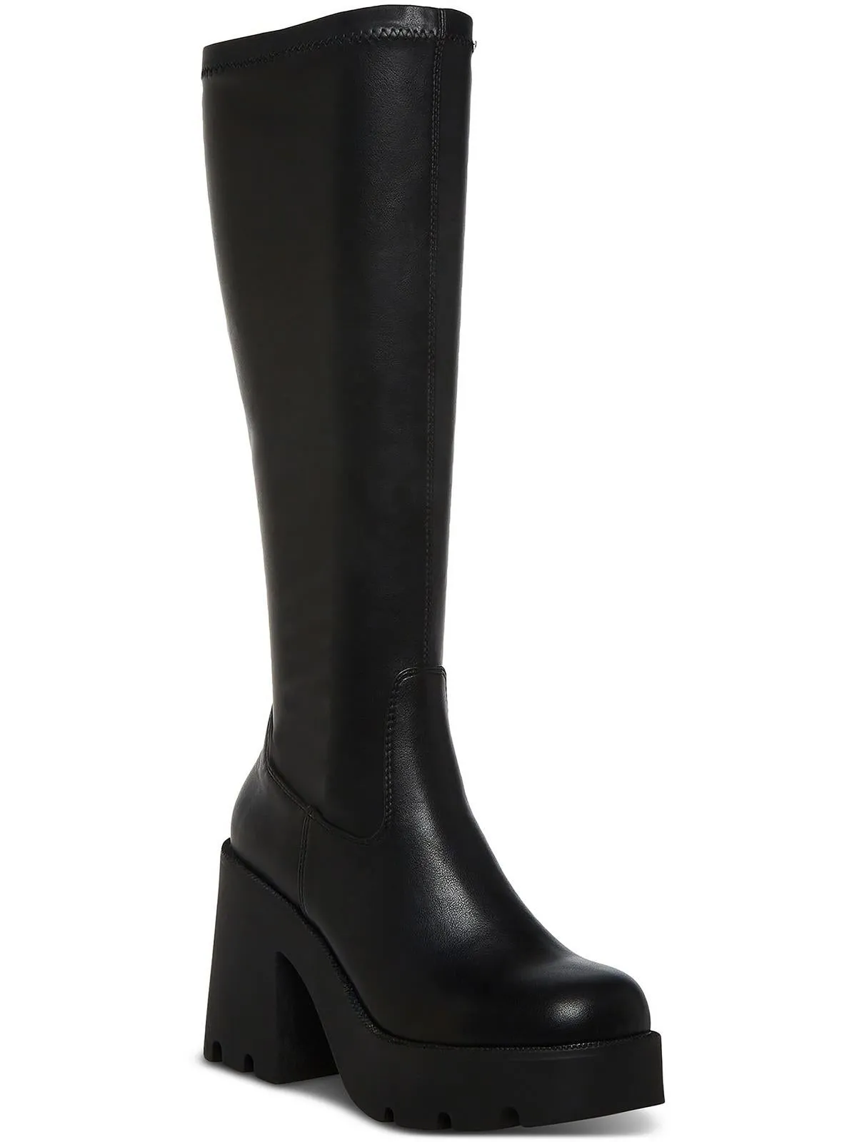Theresa Womens Faux Leather Block Heel Knee-High Boots
