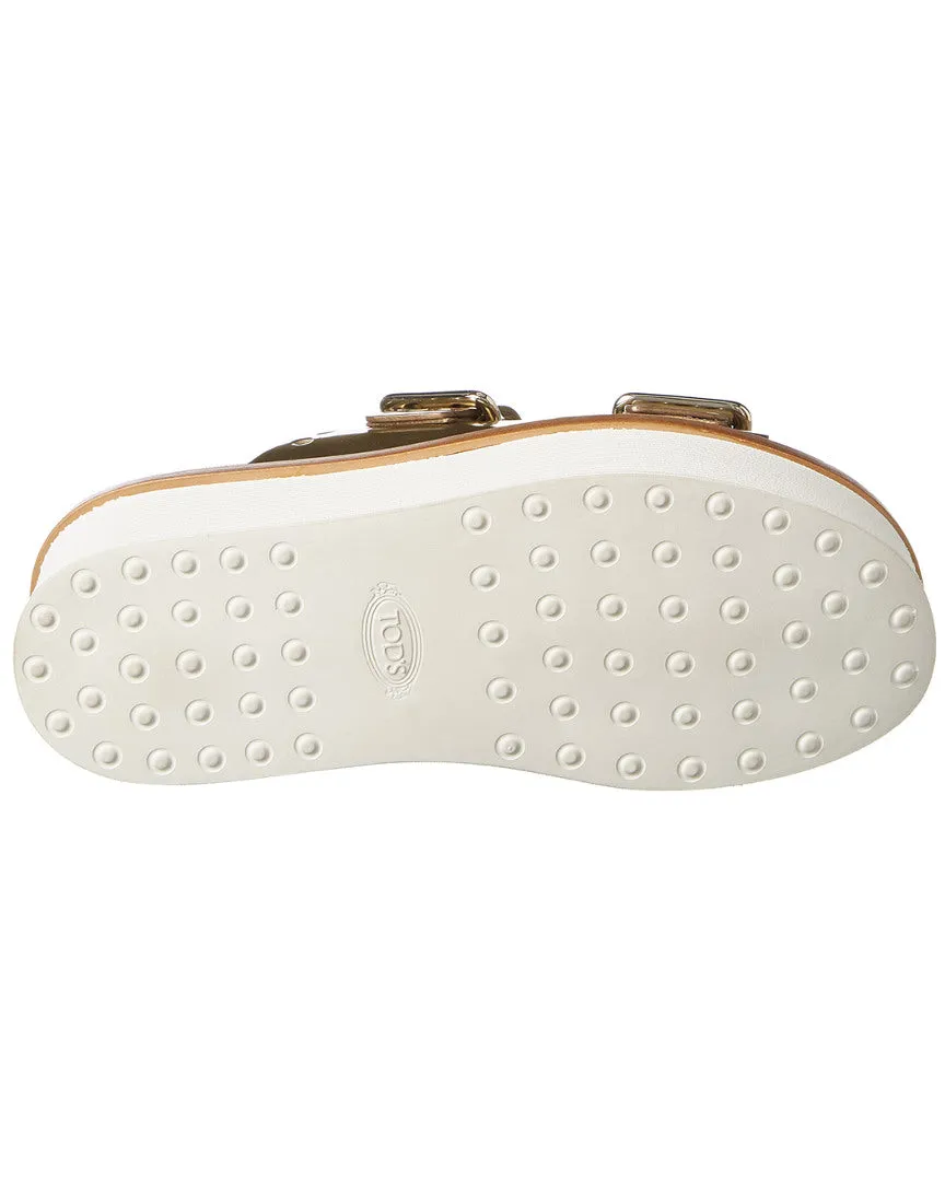 TODs Buckled Leather Platform Sandal