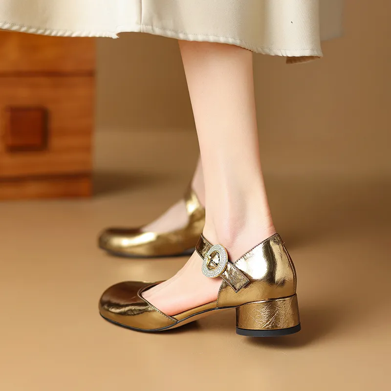 USS Shoes Virginia Women's Round Toe Ankle Buckle Strap Pumps