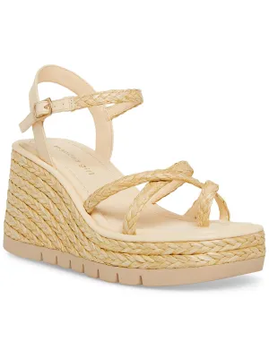 Vault Womens Faux Leather Wedge Sandals