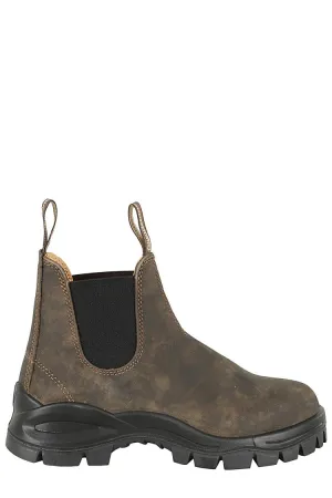 Washed Brown Lug Boot With Elastic Side Inserts