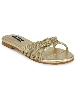 WN Luxury 5 Womens Rhinestone Strappy Slide Sandals