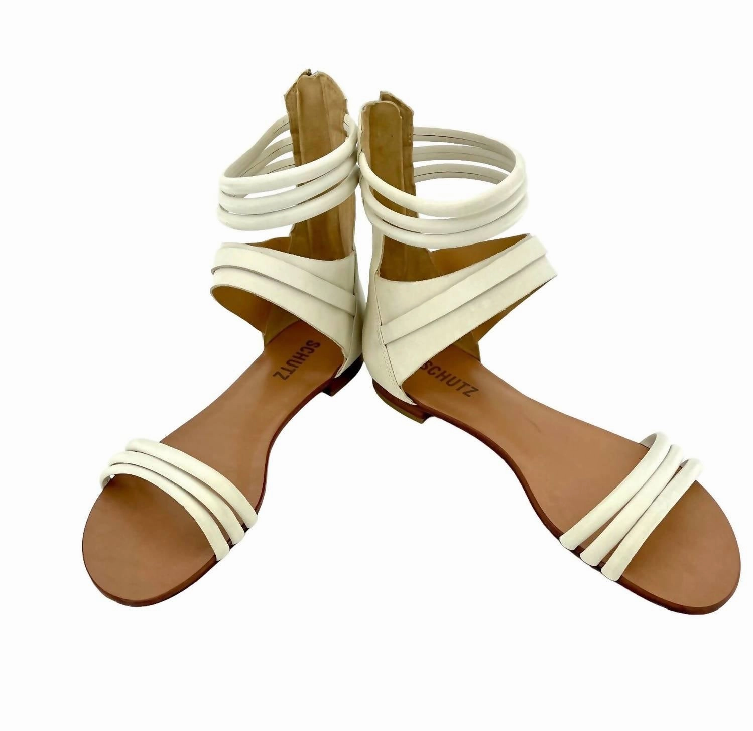 Women's Soft Leather Strappy Gladiator Flat Sandals In White