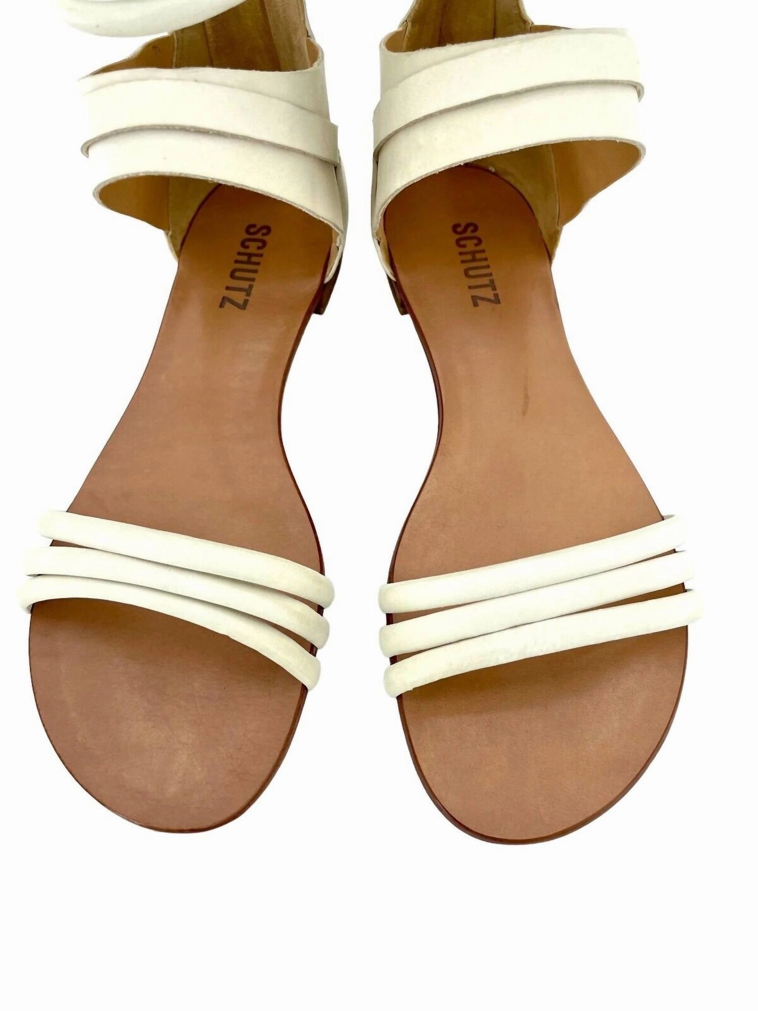 Women's Soft Leather Strappy Gladiator Flat Sandals In White