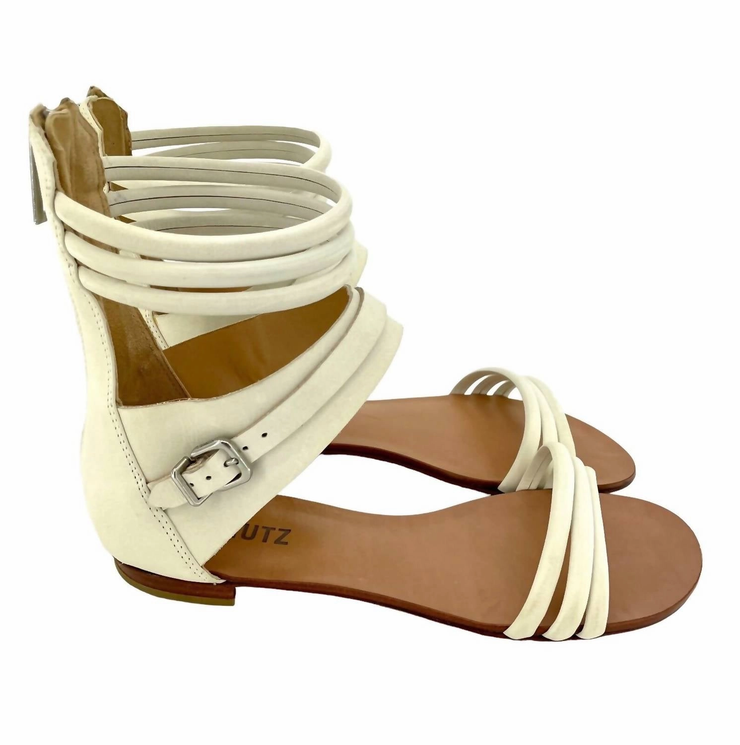 Women's Soft Leather Strappy Gladiator Flat Sandals In White