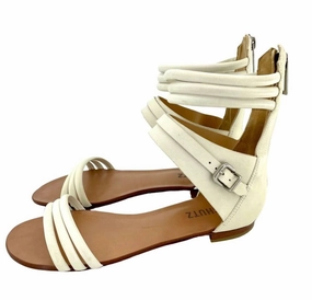 Women's Soft Leather Strappy Gladiator Flat Sandals In White