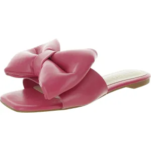 Womens Bow Faux Leather Slide Sandals