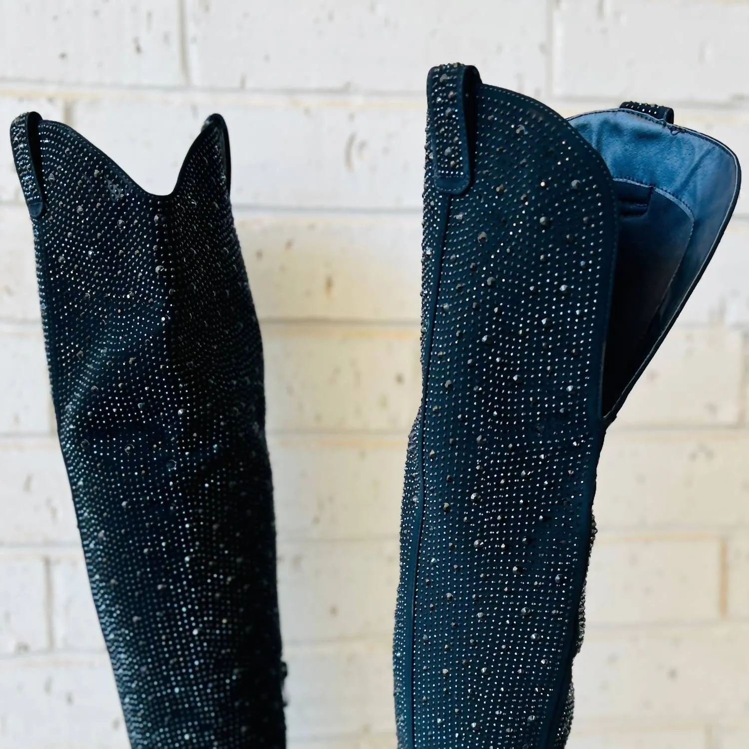 Women's Bring Ya To Your Knees Rhinestone Boots In Black