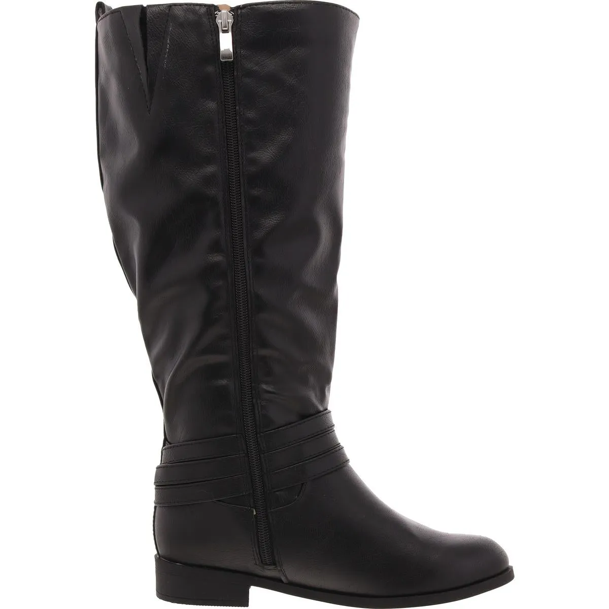 Womens Buckle Faux Leather Knee-High Boots
