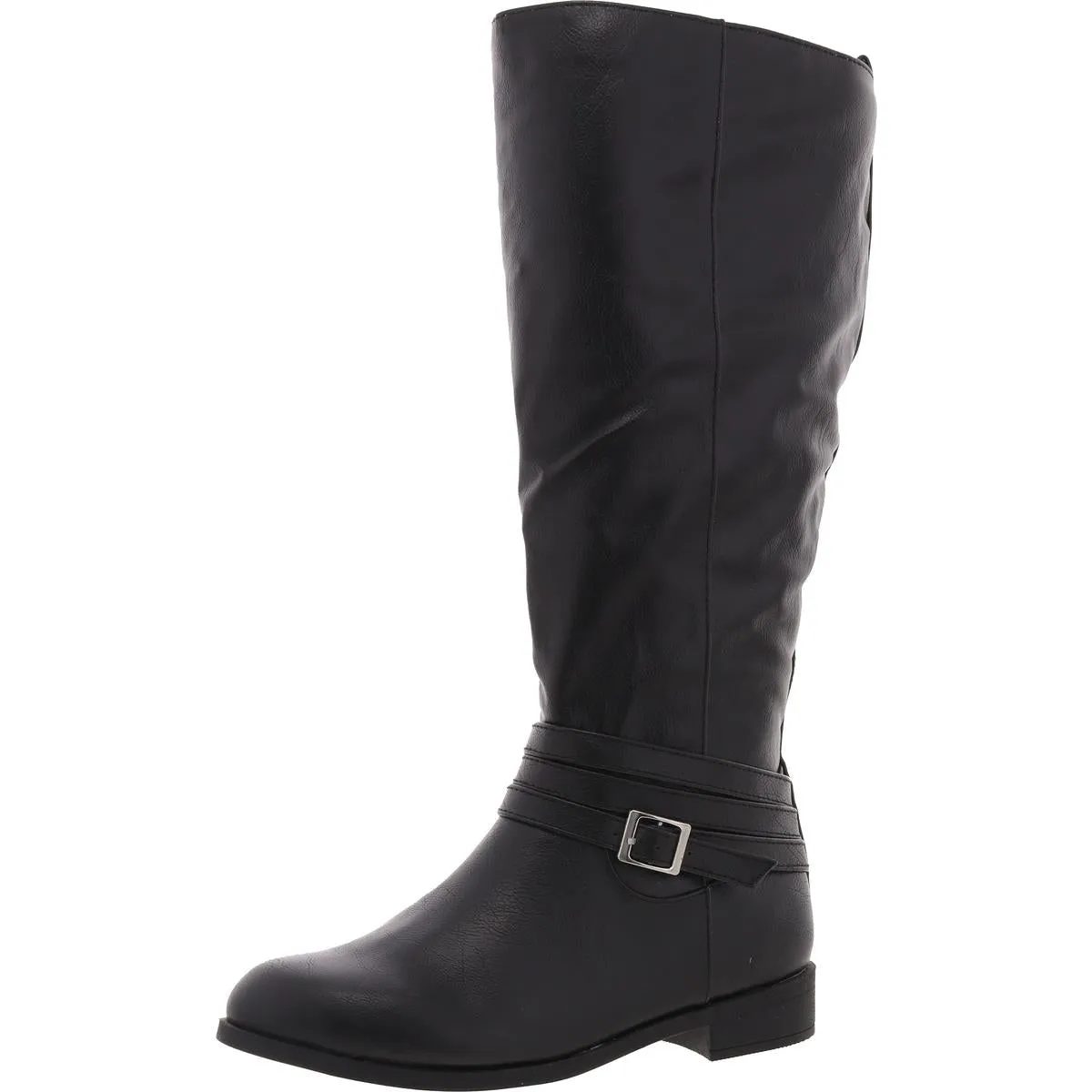 Womens Buckle Faux Leather Knee-High Boots