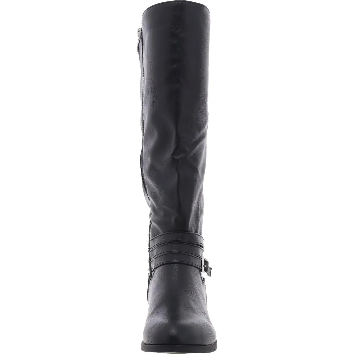Womens Buckle Faux Leather Knee-High Boots