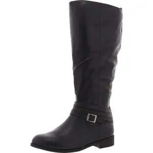 Womens Buckle Faux Leather Knee-High Boots