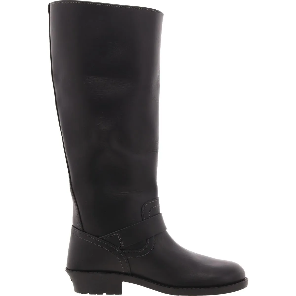 Womens Buckle Leather Mid-Calf Boots