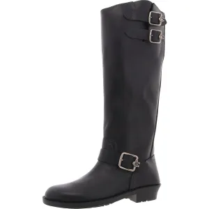 Womens Buckle Leather Mid-Calf Boots