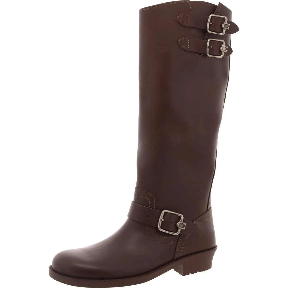 Womens Buckle Leather Mid-Calf Boots