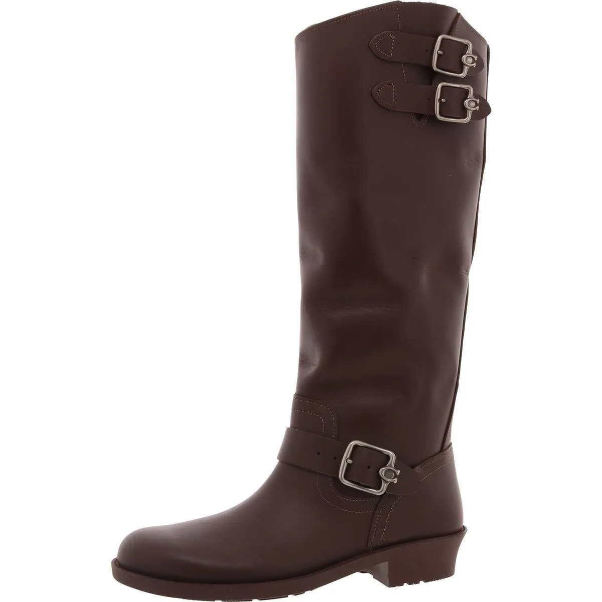 Womens Buckle Leather Mid-Calf Boots