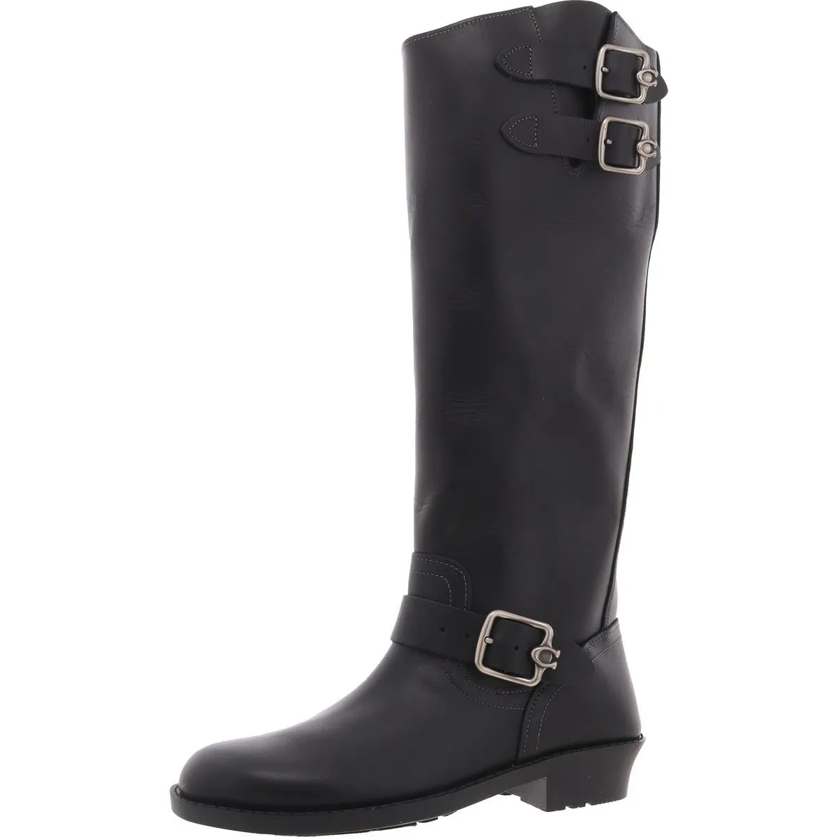 Womens Buckle Leather Mid-Calf Boots