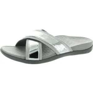 Womens Criss-Cross Patent Leather Slide Sandals