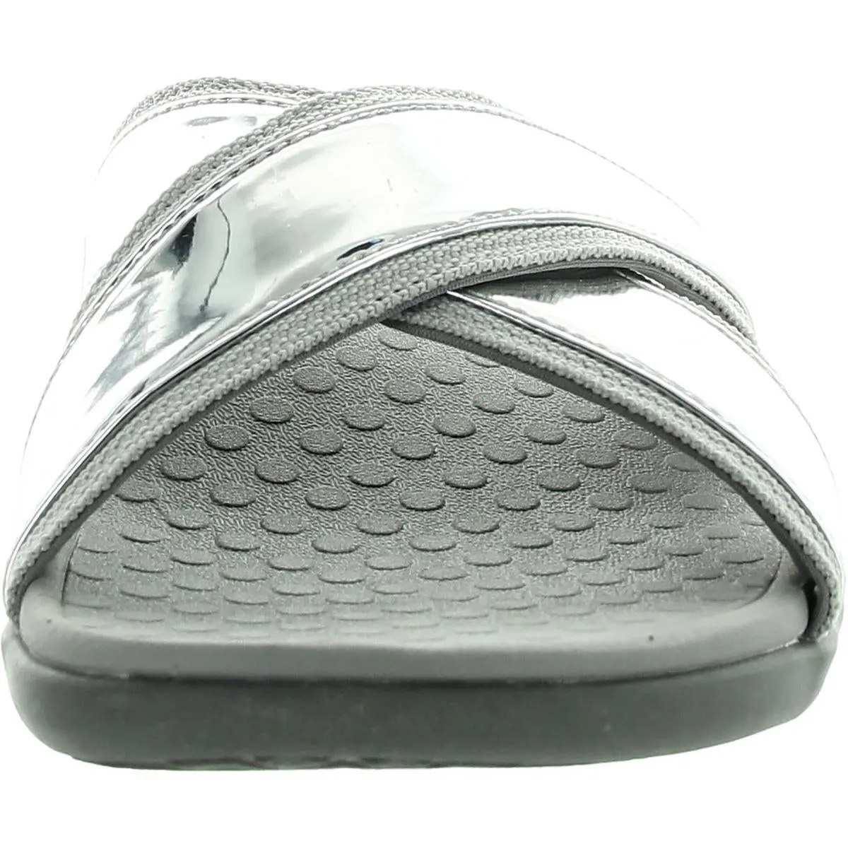 Womens Criss-Cross Patent Leather Slide Sandals