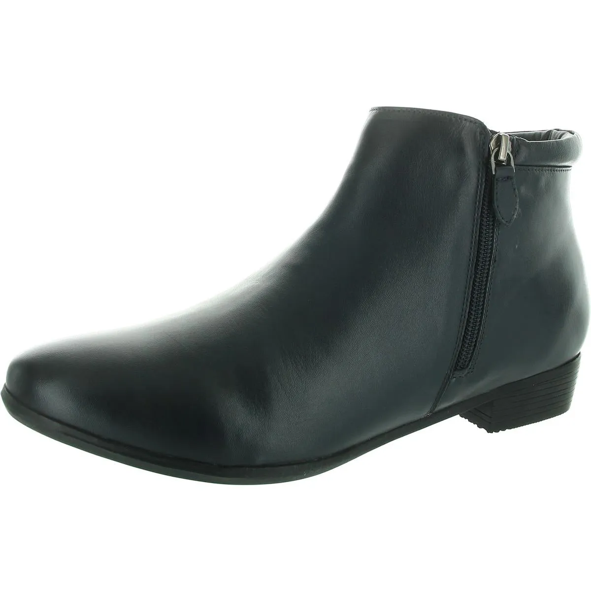 Womens Double Zipper Leather Ankle Boots