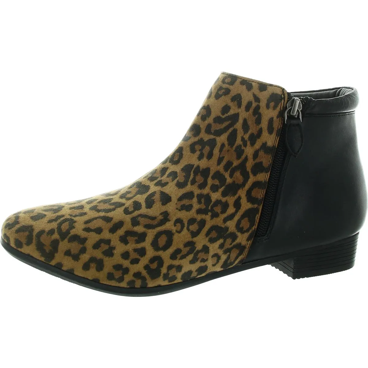Womens Double Zipper Leather Ankle Boots