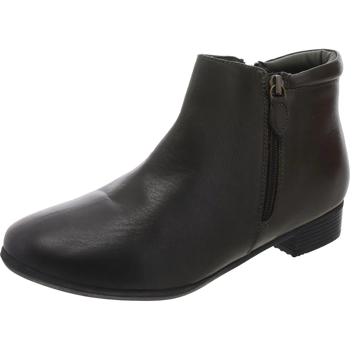 Womens Double Zipper Leather Ankle Boots