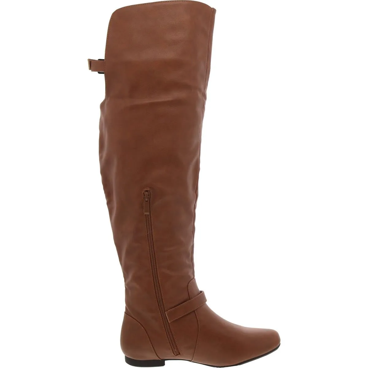 Womens Faux Leather Block Heel Knee-High Boots