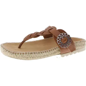 Womens Faux Leather Buckle Thong Sandals