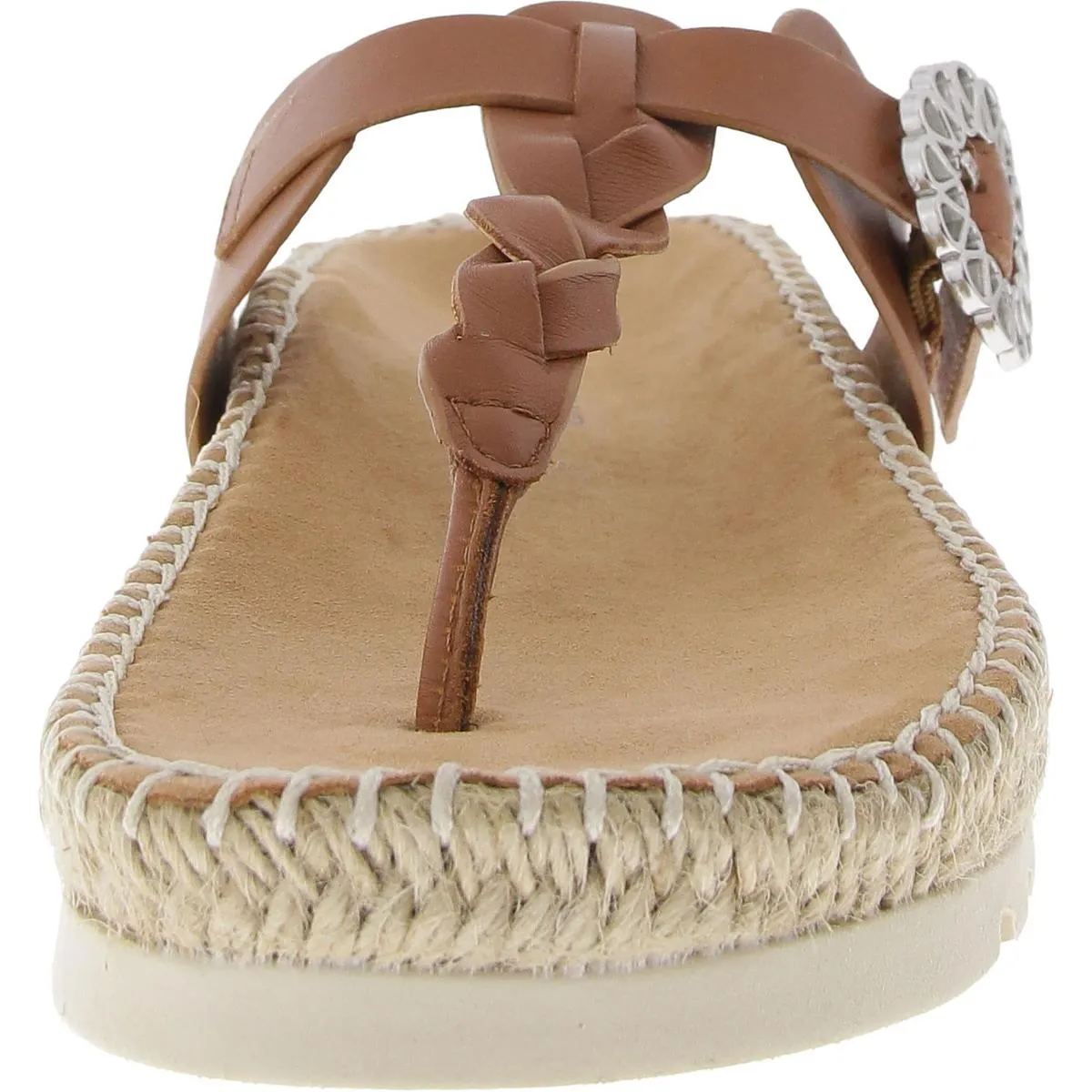 Womens Faux Leather Buckle Thong Sandals
