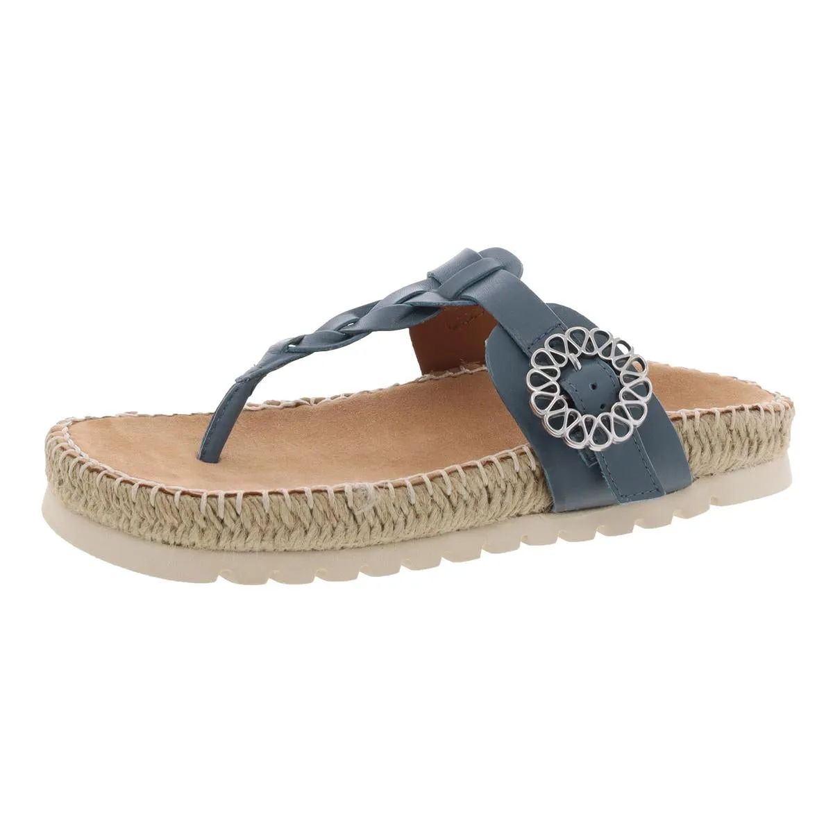 Womens Faux Leather Buckle Thong Sandals