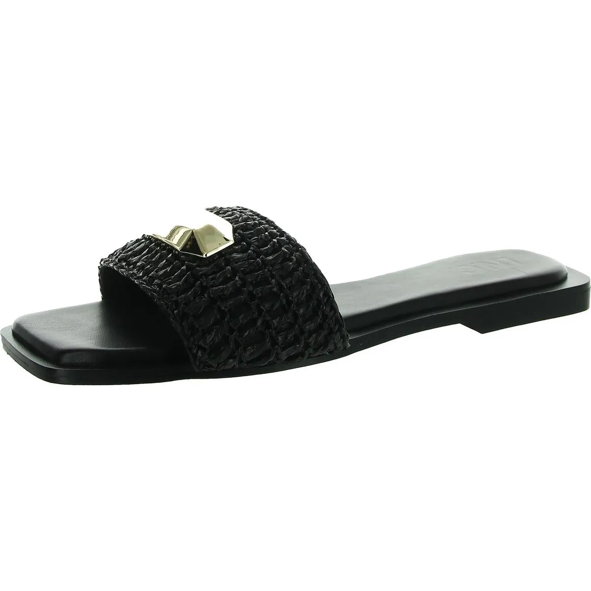 Womens Faux Leather Embellished Slide Sandals