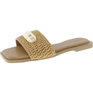 Womens Faux Leather Embellished Slide Sandals