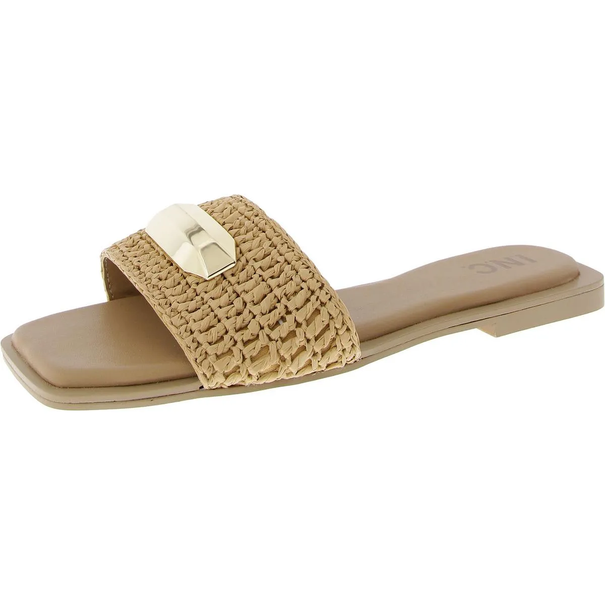 Womens Faux Leather Embellished Slide Sandals