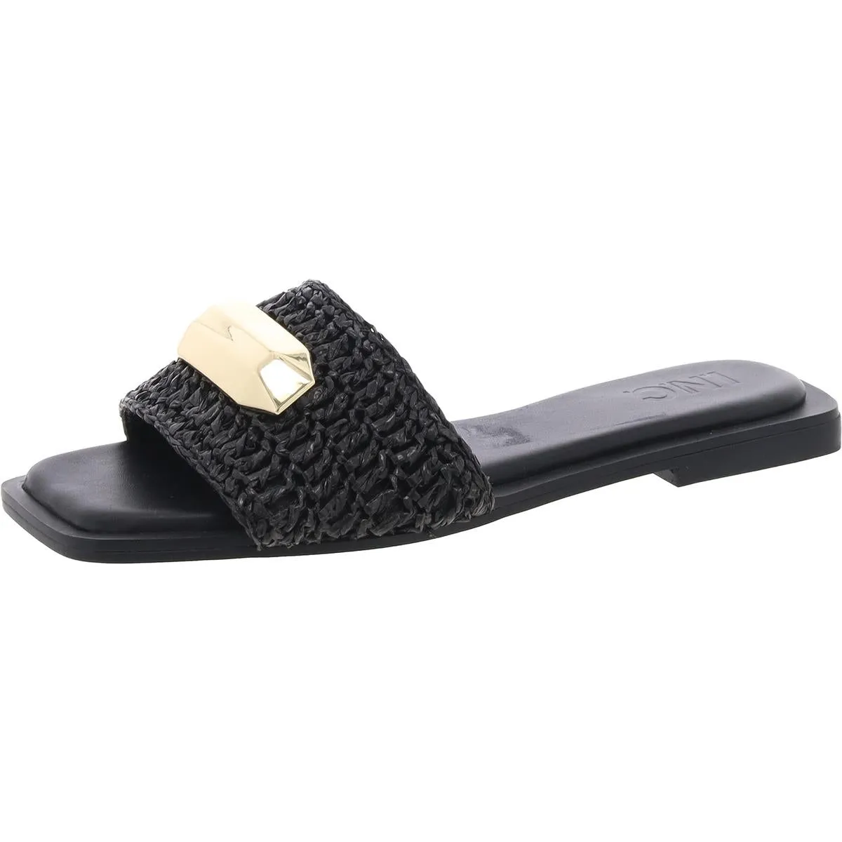 Womens Faux Leather Embellished Slide Sandals