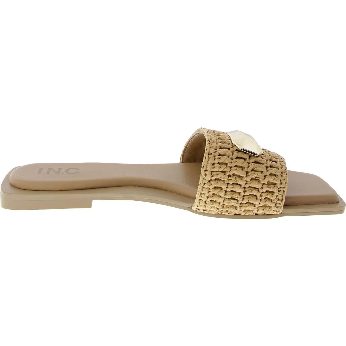Womens Faux Leather Embellished Slide Sandals