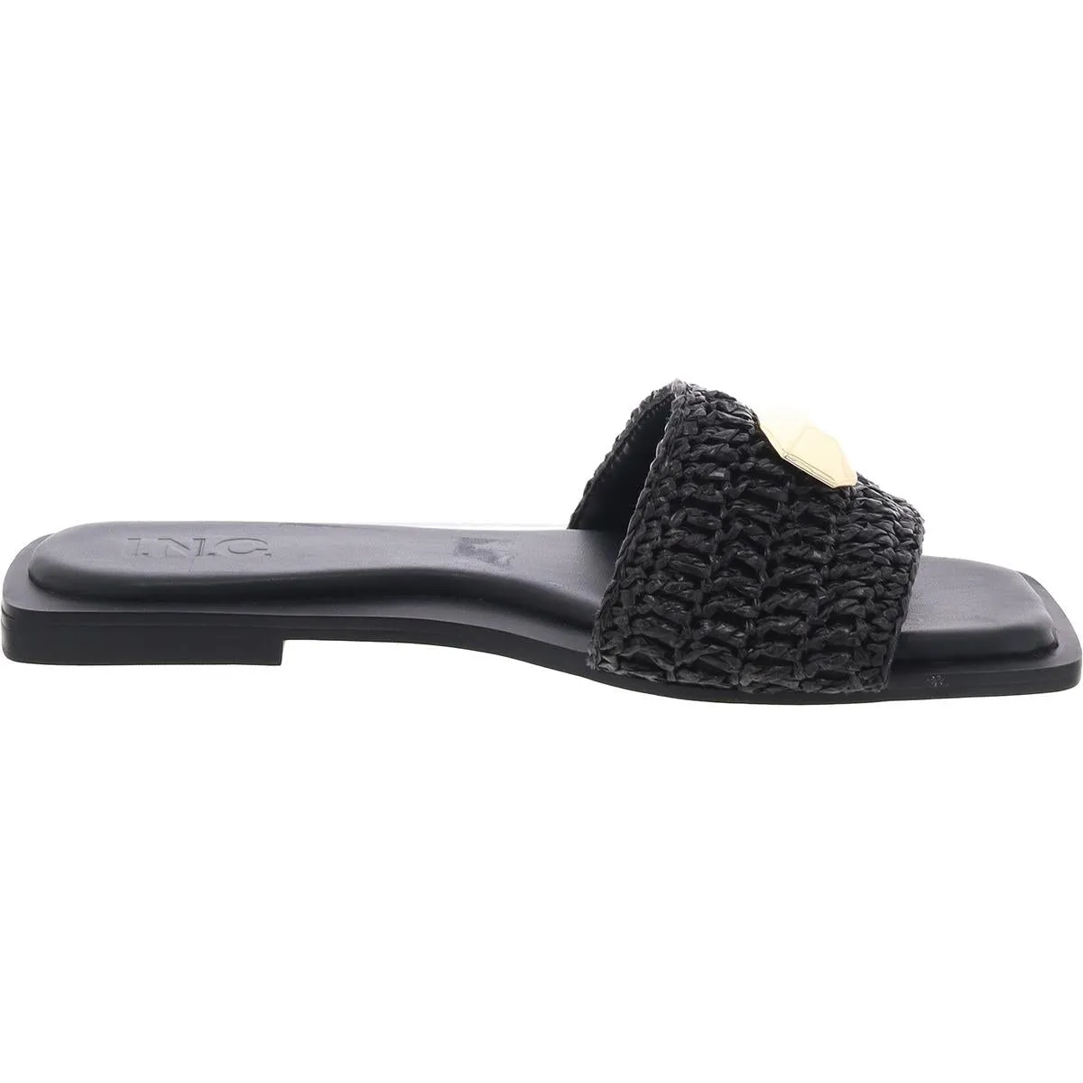 Womens Faux Leather Embellished Slide Sandals