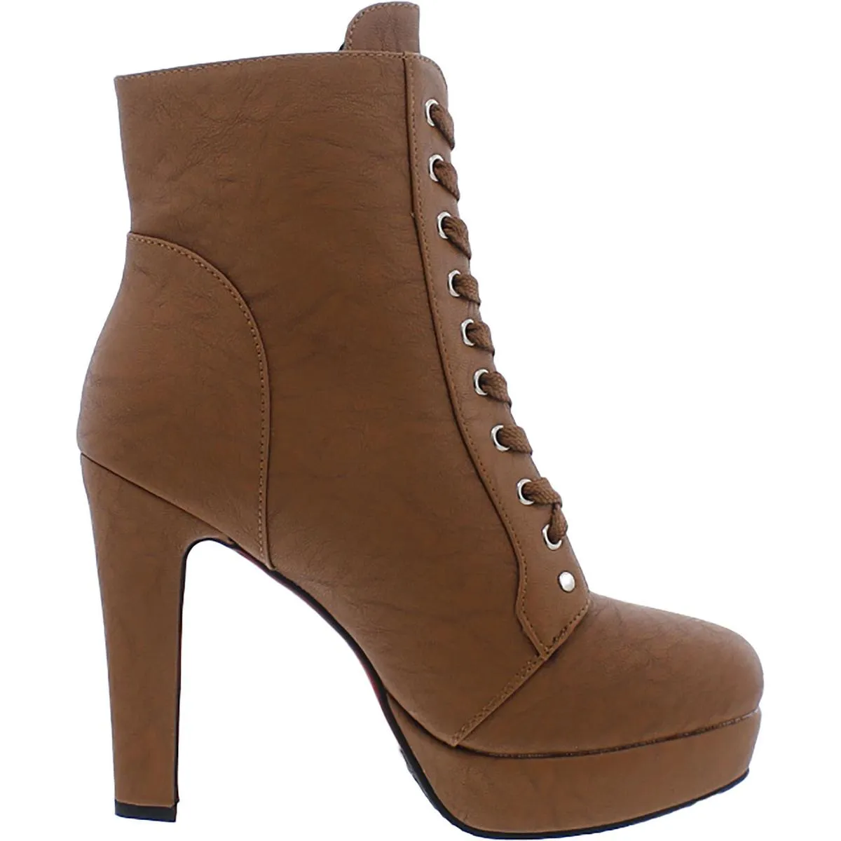 Womens Faux Leather Lace-Up Mid-Calf Boots
