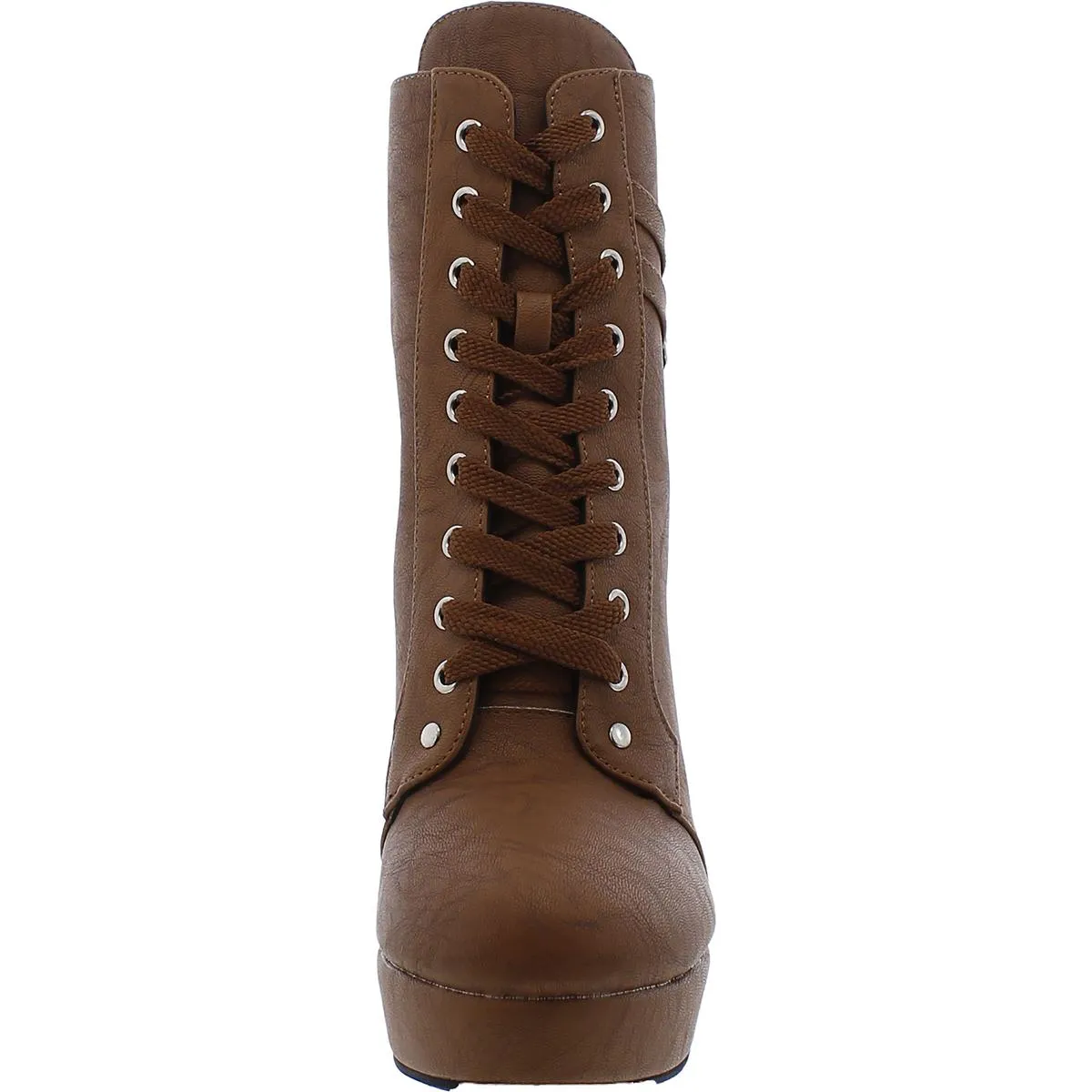 Womens Faux Leather Lace-Up Mid-Calf Boots