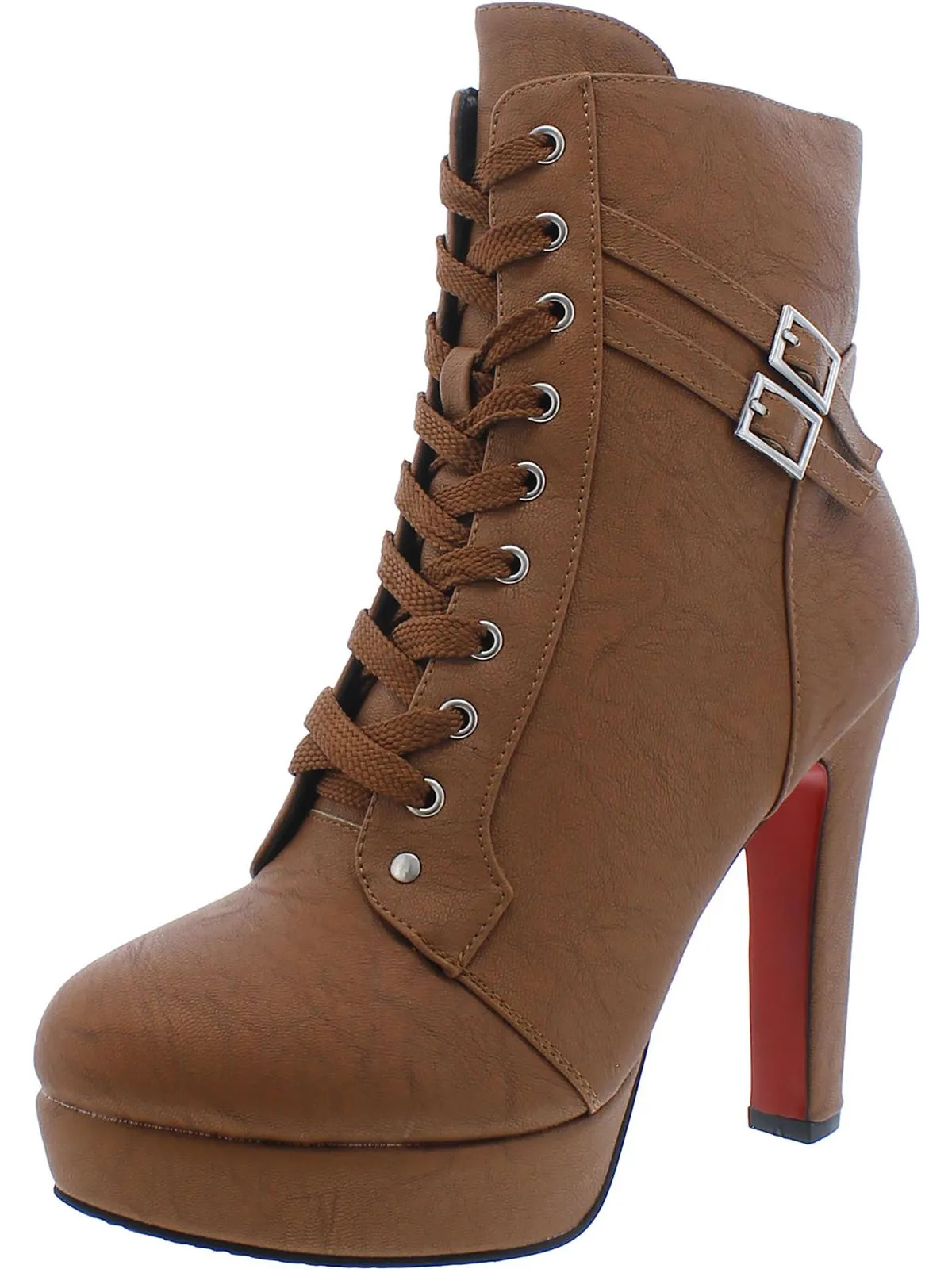 Womens Faux Leather Lace-Up Mid-Calf Boots