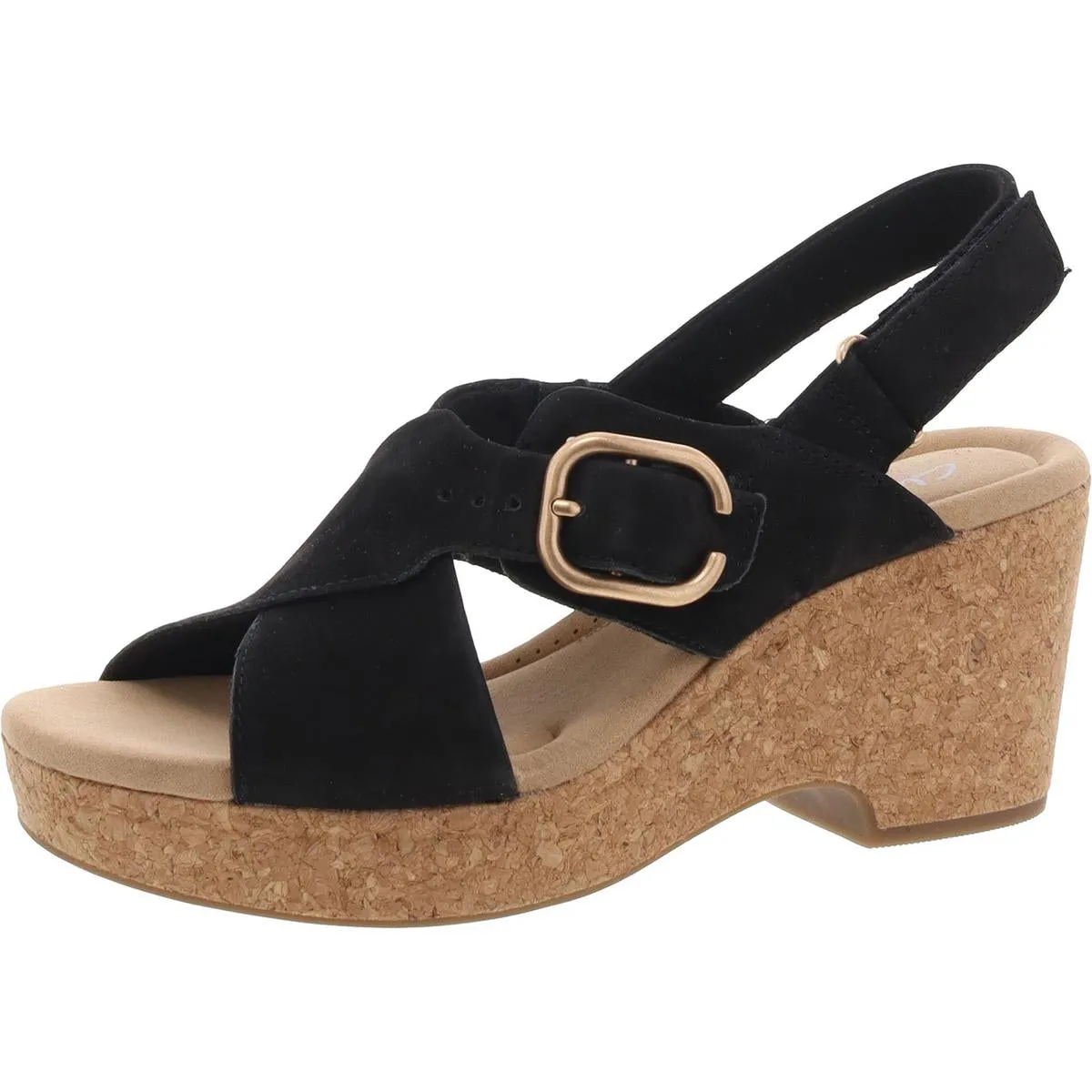 Womens Faux Suede Cork Slingback Sandals