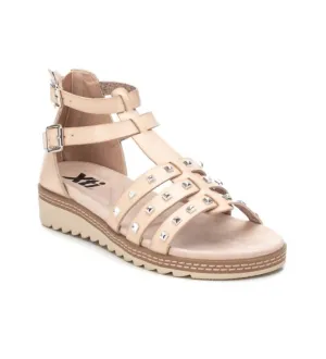 Women's Flat Sandals With Gold Studs In Ice