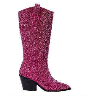 Women's Glitzy Rhinestone Boots In Fuchsia